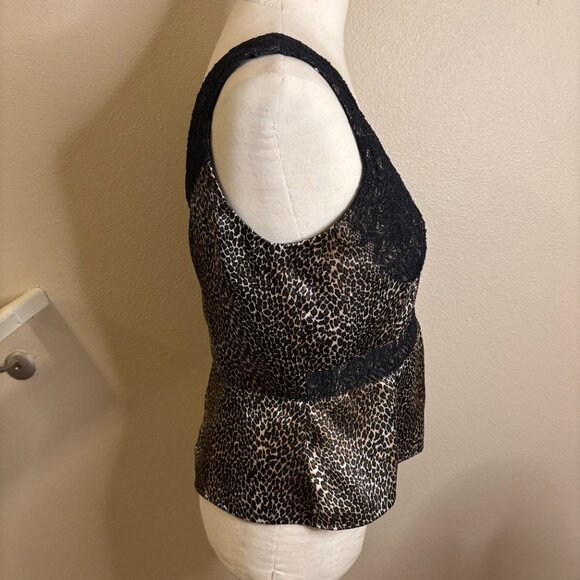Nine West Leopard and Lace Satin Tank Top Size 10 Zipper Back Retro Fit - Picture 4 of 8